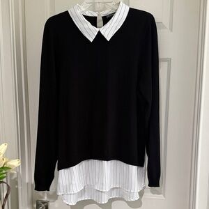 Black and White Women's sweater w/ built in striped oxford